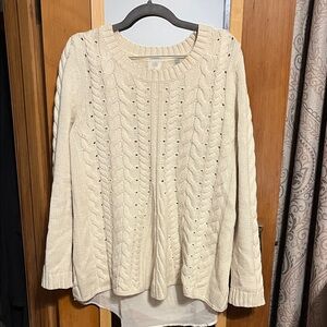 CAbi Women's Beige Cable Knit Sweater